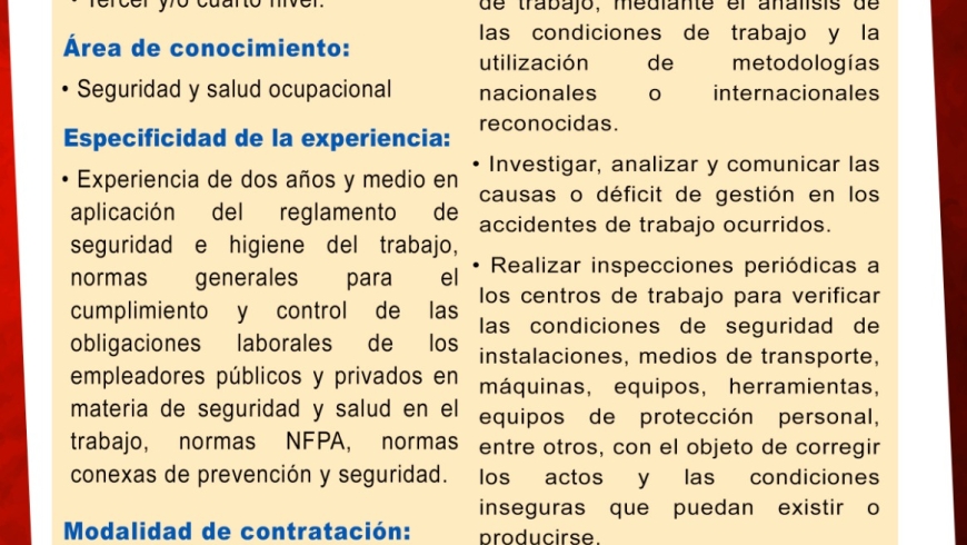 CONTRATACIÓN DE TÉCNICO DE SEGURIDAD E HIGIENE DEL TRABAJO